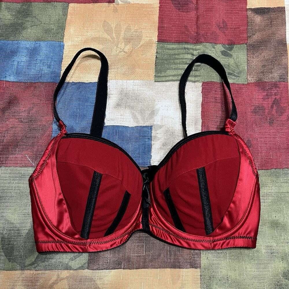 Parfait 32E Bra Black Red Charlotte Balconette Underwire Back Closure